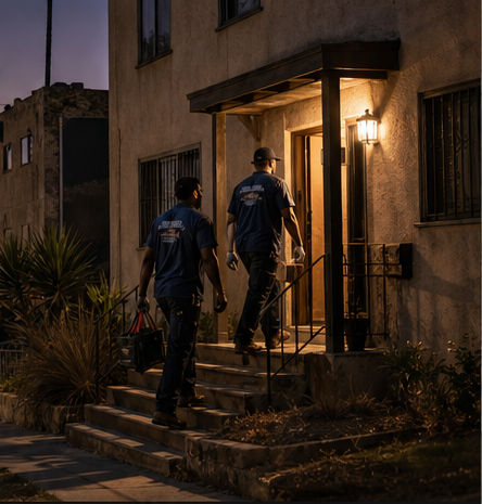 South LA night-shift technicians arriving at a home